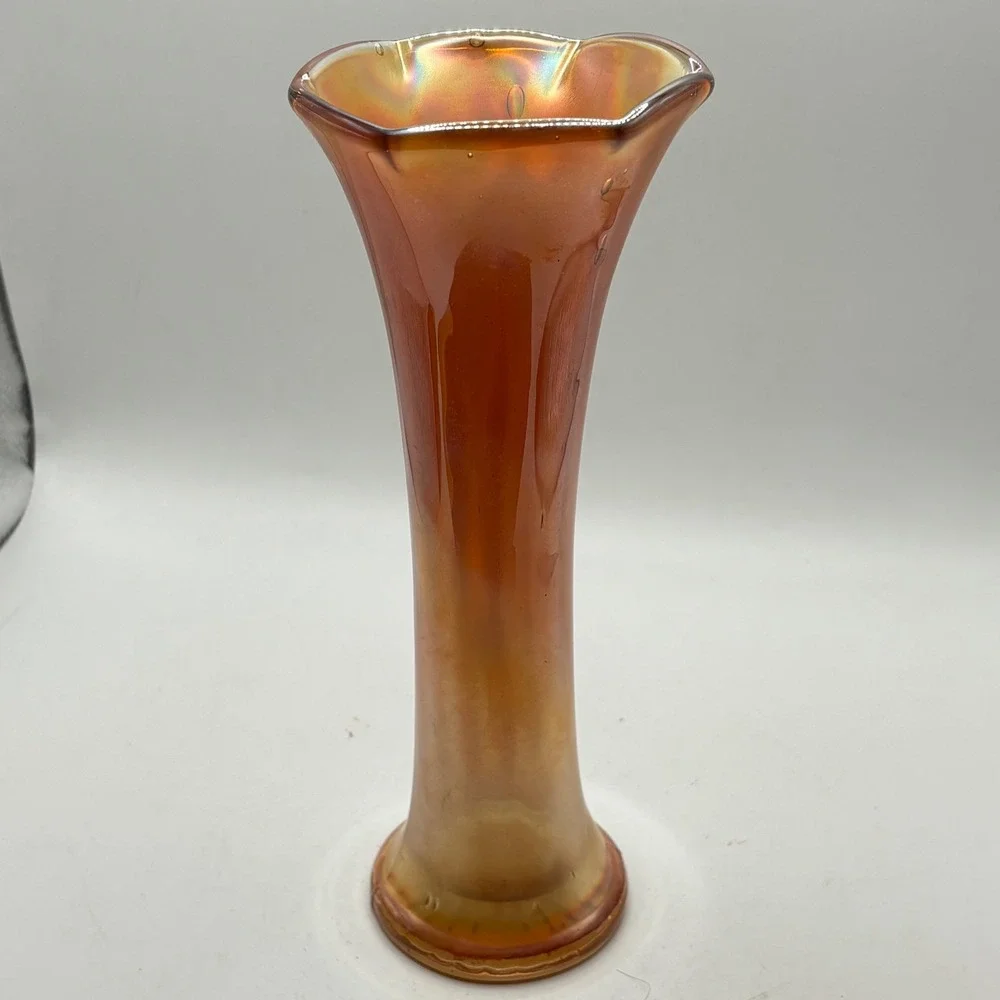 Imperial Glass Marigold Carnival Glass Vase 9 Inch Vintage Fluted Iridescent